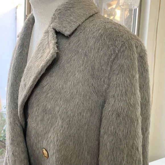GUESS NWT Textured Wool Blend Double Breasted Coat Light Stone Heather Size S - Picture 10 of 16